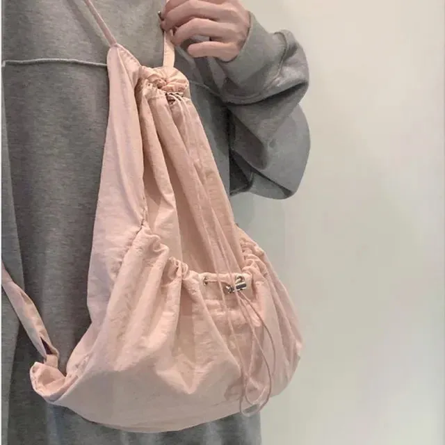 UAKISS  -  Korean Drawstring Sweet Solid Backpack Y2k Preppy Japanese Kawaii Schoolbags Simple All Match Students Backpacks High-capacity