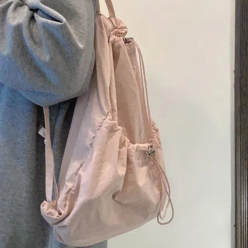 UAKISS  -  Korean Drawstring Sweet Solid Backpack Y2k Preppy Japanese Kawaii Schoolbags Simple All Match Students Backpacks High-capacity