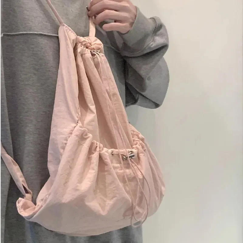 UAKISS  -  Korean Drawstring Sweet Solid Backpack Y2k Preppy Japanese Kawaii Schoolbags Simple All Match Students Backpacks High-capacity