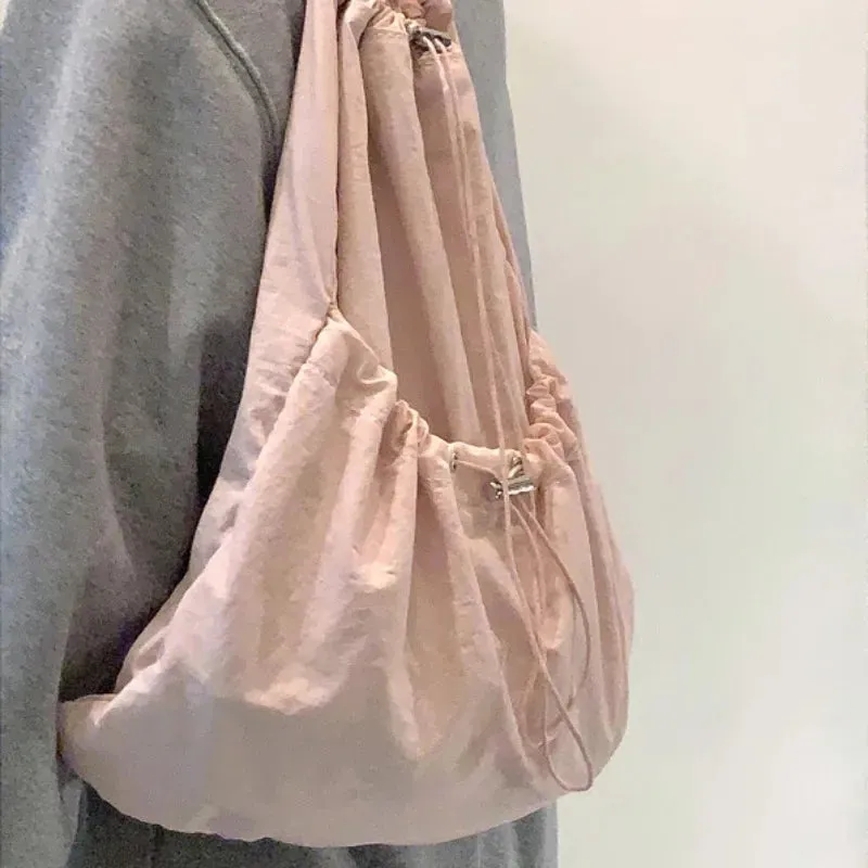 UAKISS  -  Korean Drawstring Sweet Solid Backpack Y2k Preppy Japanese Kawaii Schoolbags Simple All Match Students Backpacks High-capacity