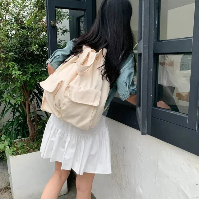 UAKISS  -  Personality High-capacity Drawstring Schoolbags Korean Solid Preppy Y2k Simple Handbags Women All Match Backpacks for Students