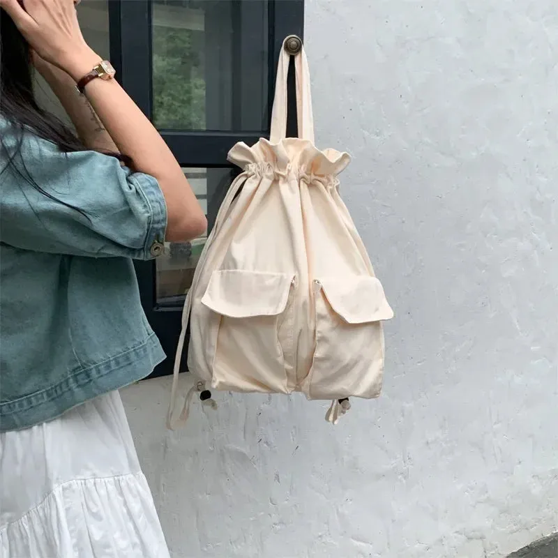 UAKISS  -  Personality High-capacity Drawstring Schoolbags Korean Solid Preppy Y2k Simple Handbags Women All Match Backpacks for Students