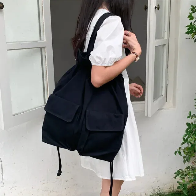 UAKISS  -  Personality High-capacity Drawstring Schoolbags Korean Solid Preppy Y2k Simple Handbags Women All Match Backpacks for Students